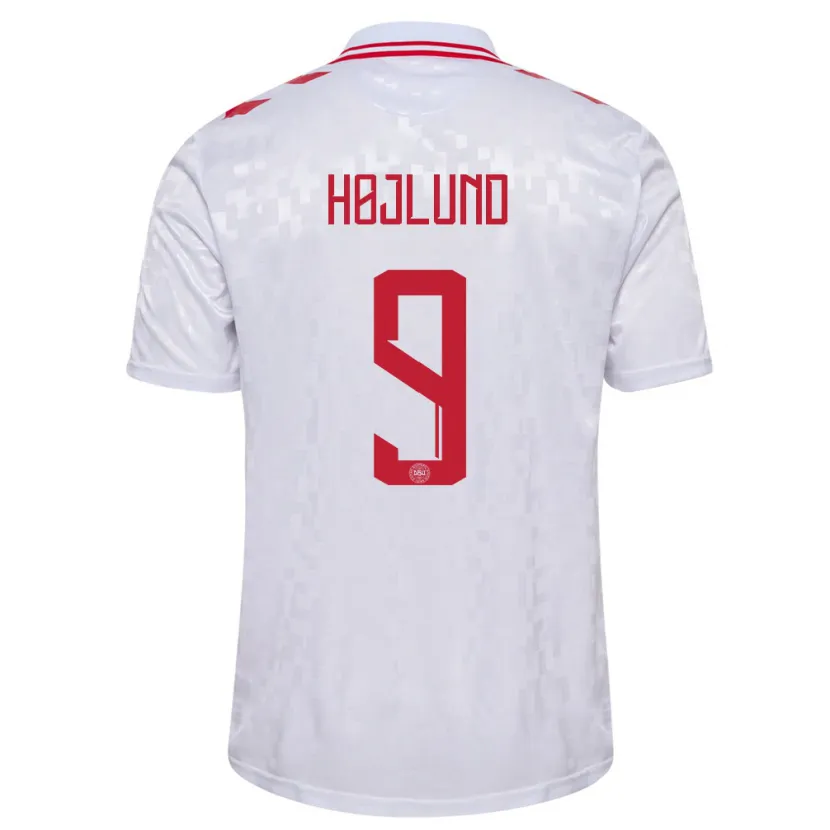 Danxen Uomo Maglia Danimarca Emil Højlund #9 Bianco Kit Gara Away 24-26 Maglietta