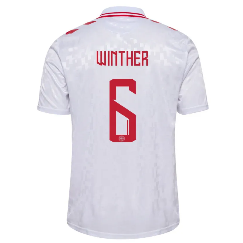 Danxen Uomo Maglia Danimarca Casper Winther #6 Bianco Kit Gara Away 24-26 Maglietta