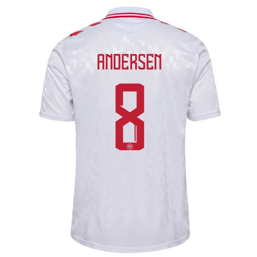 Danxen Uomo Maglia Danimarca Silas Andersen #8 Bianco Kit Gara Away 24-26 Maglietta