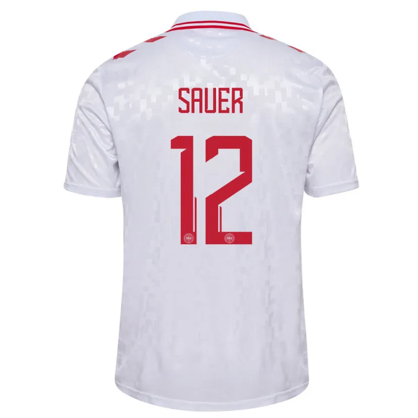 Danxen Uomo Maglia Danimarca Mathias Sauer #12 Bianco Kit Gara Away 24-26 Maglietta