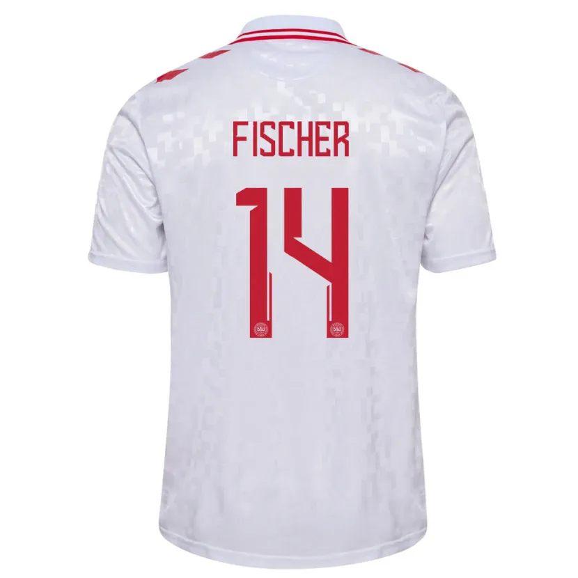Danxen Uomo Maglia Danimarca Mikkel Fischer #14 Bianco Kit Gara Away 24-26 Maglietta
