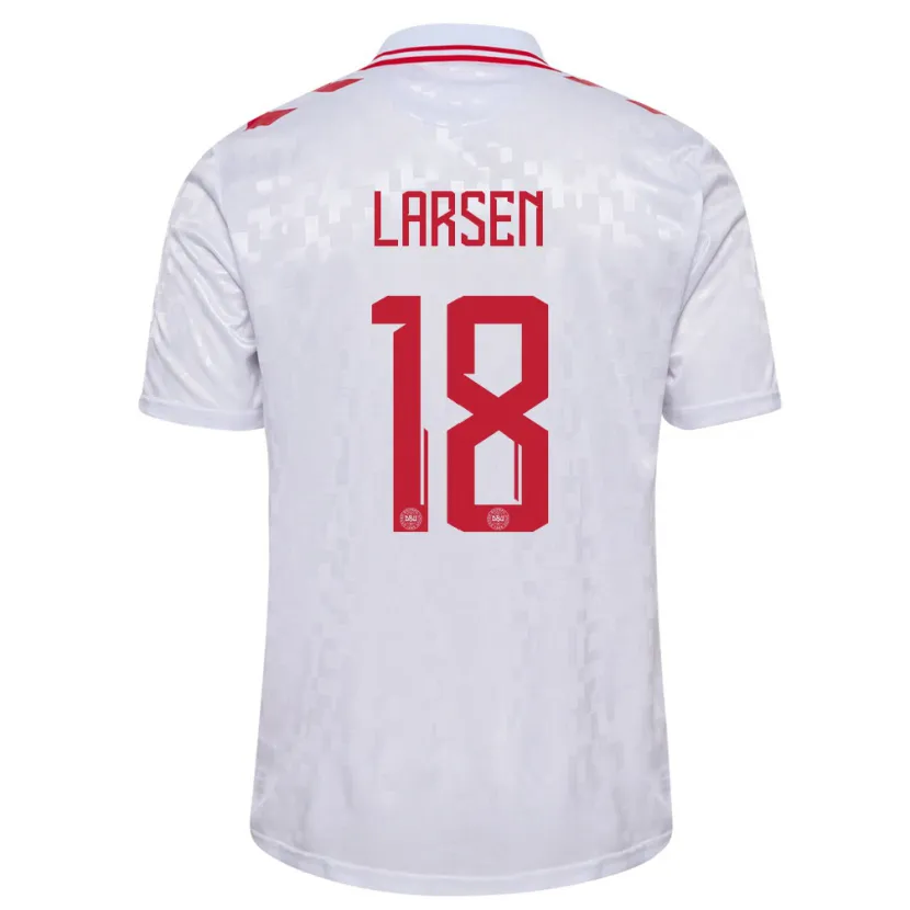 Danxen Uomo Maglia Danimarca Lukas Larsen #18 Bianco Kit Gara Away 24-26 Maglietta