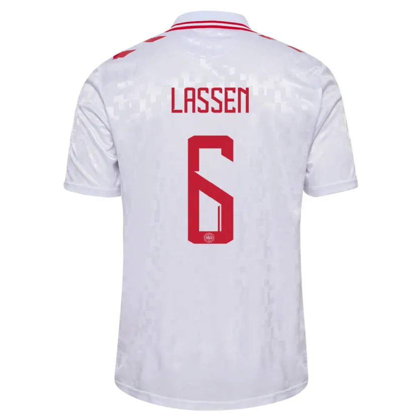 Danxen Uomo Maglia Danimarca Noah Lassen #6 Bianco Kit Gara Away 24-26 Maglietta