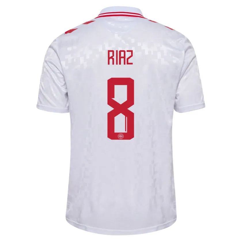 Danxen Uomo Maglia Danimarca Danial Riaz #8 Bianco Kit Gara Away 24-26 Maglietta