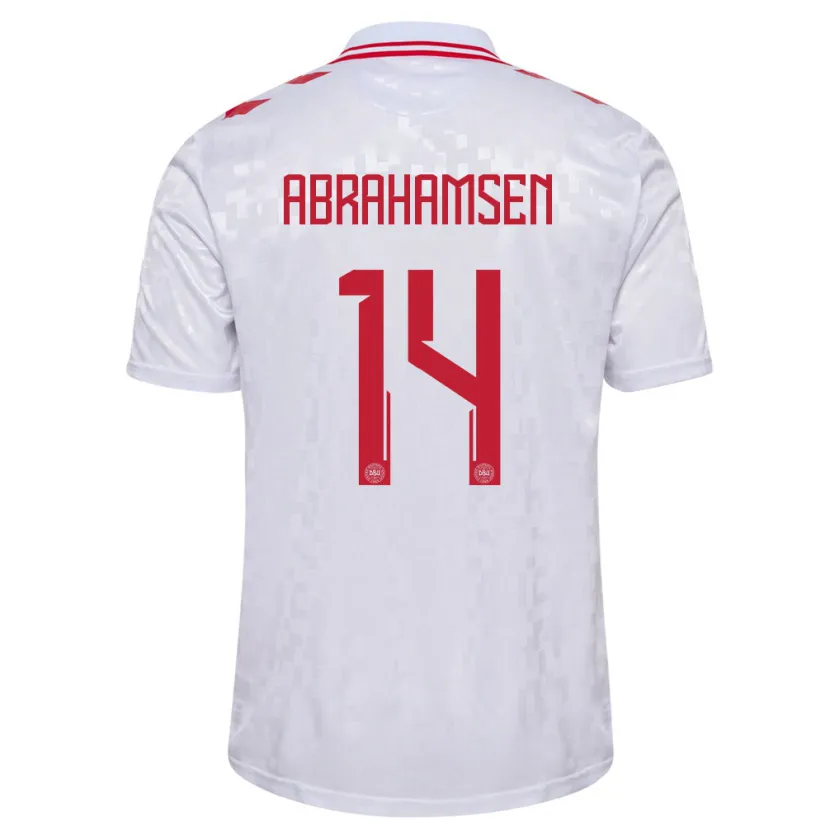 Danxen Uomo Maglia Danimarca Mads Abrahamsen #14 Bianco Kit Gara Away 24-26 Maglietta