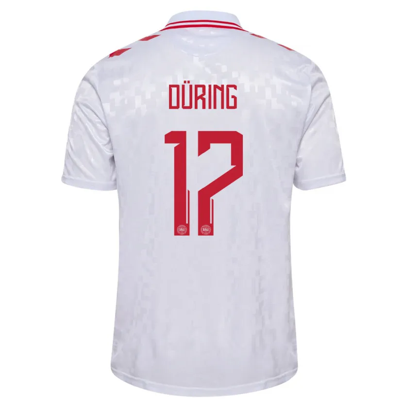 Danxen Uomo Maglia Danimarca Rasmus Düring #17 Bianco Kit Gara Away 24-26 Maglietta