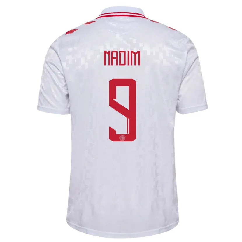 Danxen Uomo Maglia Danimarca Nadia Nadim #9 Bianco Kit Gara Away 24-26 Maglietta