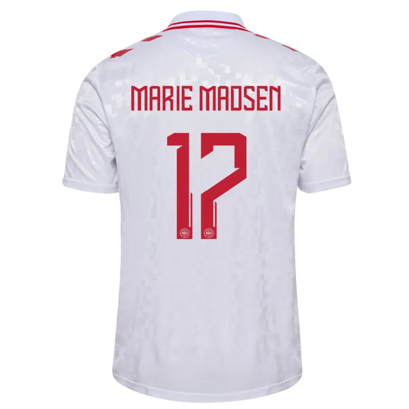 Danxen Uomo Maglia Danimarca Rikke Marie Madsen #17 Bianco Kit Gara Away 24-26 Maglietta