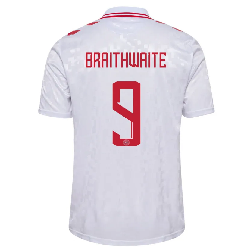 Danxen Uomo Maglia Danimarca Martin Braithwaite #9 Bianco Kit Gara Away 24-26 Maglietta