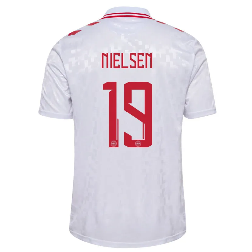 Danxen Uomo Maglia Danimarca Casper Nielsen #19 Bianco Kit Gara Away 24-26 Maglietta