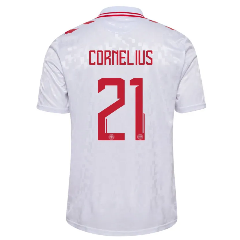 Danxen Uomo Maglia Danimarca Andreas Cornelius #21 Bianco Kit Gara Away 24-26 Maglietta
