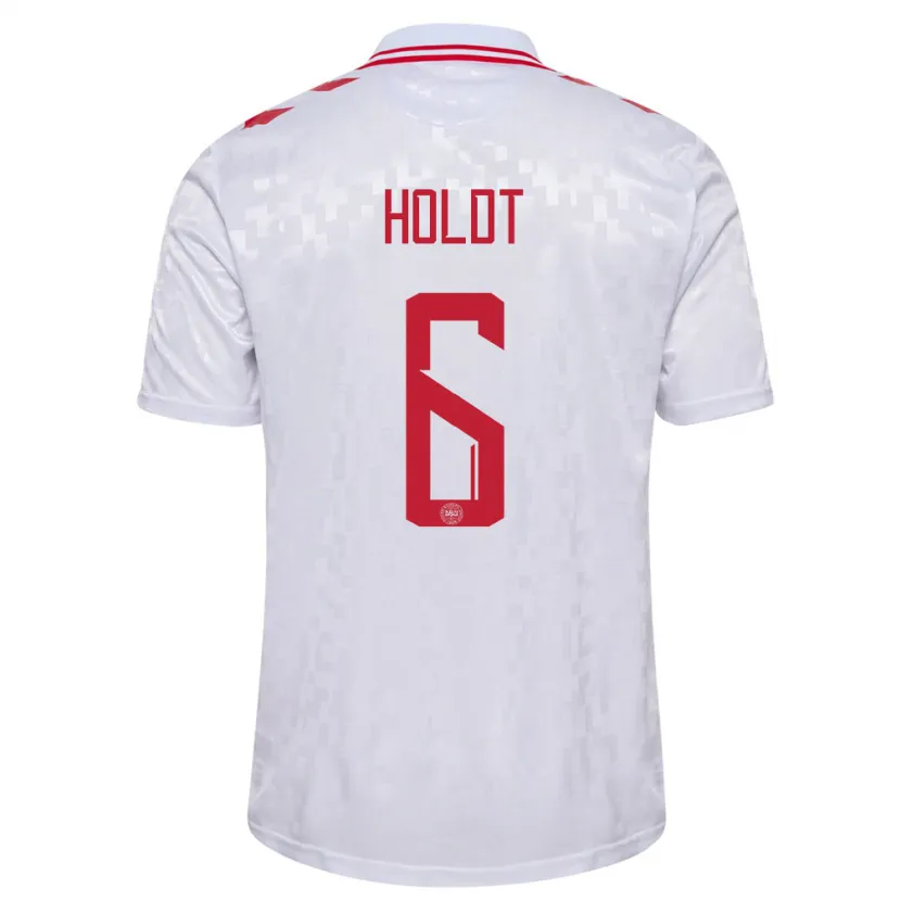 Danxen Uomo Maglia Danimarca Olivia Holdt #6 Bianco Kit Gara Away 24-26 Maglietta