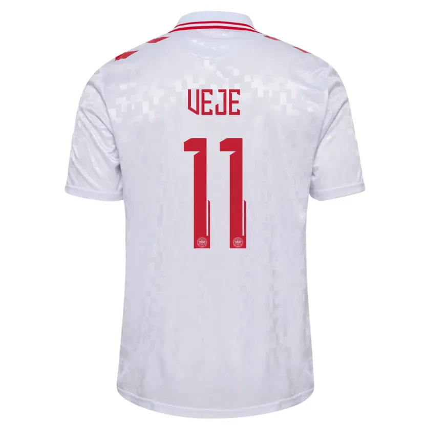 Danxen Uomo Maglia Danimarca Katrine Veje #11 Bianco Kit Gara Away 24-26 Maglietta