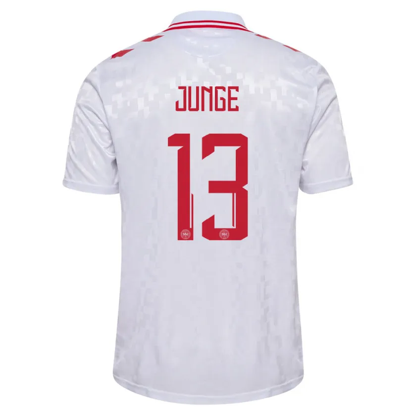 Danxen Uomo Maglia Danimarca Sofie Junge #13 Bianco Kit Gara Away 24-26 Maglietta