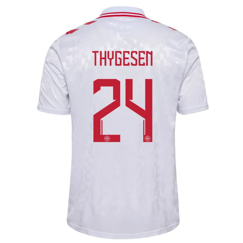 Danxen Uomo Maglia Danimarca Sarah Thygesen #24 Bianco Kit Gara Away 24-26 Maglietta