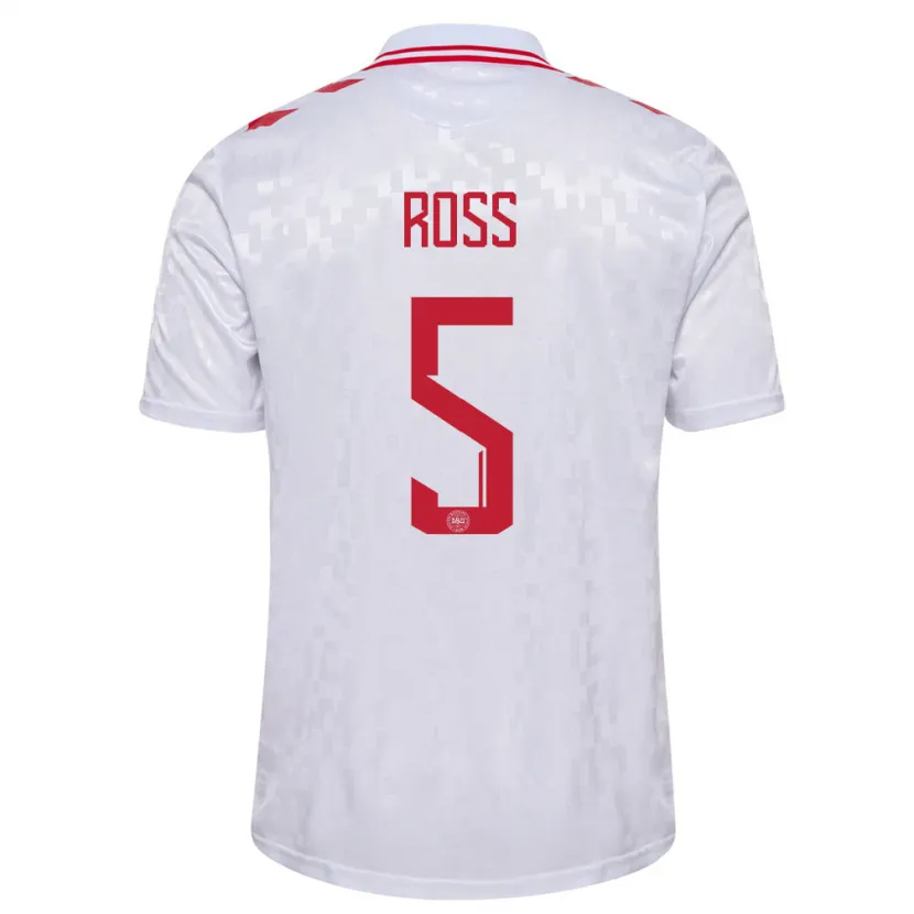 Danxen Uomo Maglia Danimarca Mathias Ross #5 Bianco Kit Gara Away 24-26 Maglietta