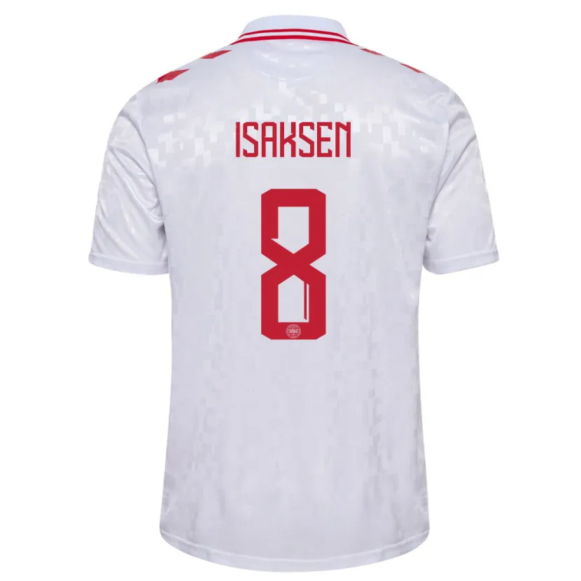 Danxen Uomo Maglia Danimarca Gustav Isaksen #8 Bianco Kit Gara Away 24-26 Maglietta