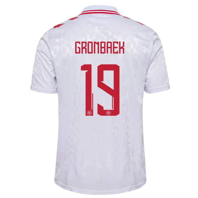 Danxen Uomo Maglia Danimarca Albert Gronbaek #19 Bianco Kit Gara Away 24-26 Maglietta