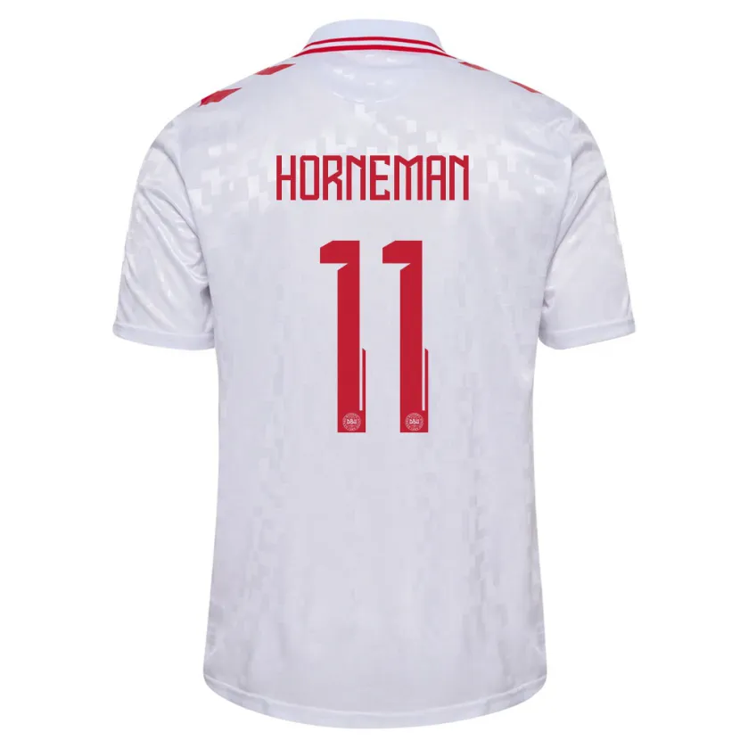 Danxen Uomo Maglia Danimarca Charly Horneman #11 Bianco Kit Gara Away 24-26 Maglietta
