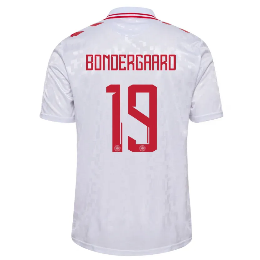 Danxen Uomo Maglia Danimarca Asbjorn Bondergaard #19 Bianco Kit Gara Away 24-26 Maglietta