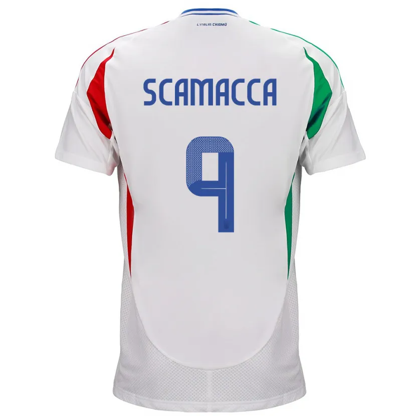 Danxen Uomo Maglia Italia Gianluca Scamacca #9 Bianco Kit Gara Away 24-26 Maglietta