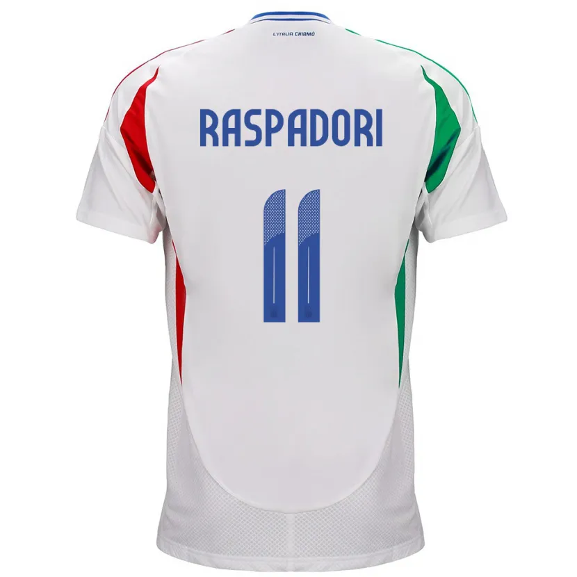 Danxen Uomo Maglia Italia Giacomo Raspadori #11 Bianco Kit Gara Away 24-26 Maglietta