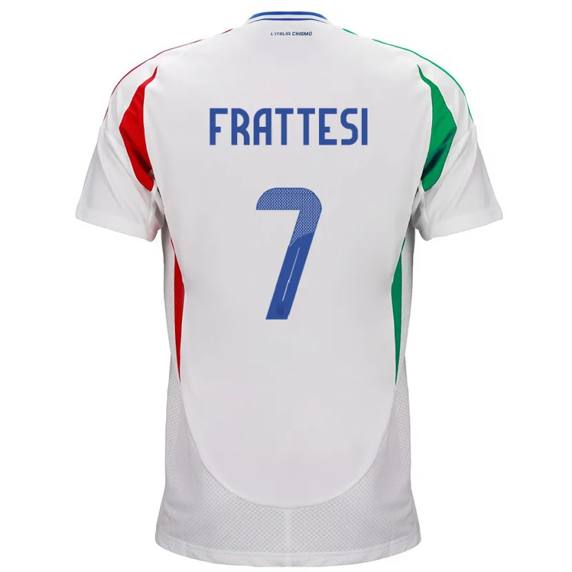 Danxen Uomo Maglia Italia Davide Frattesi #7 Bianco Kit Gara Away 24-26 Maglietta