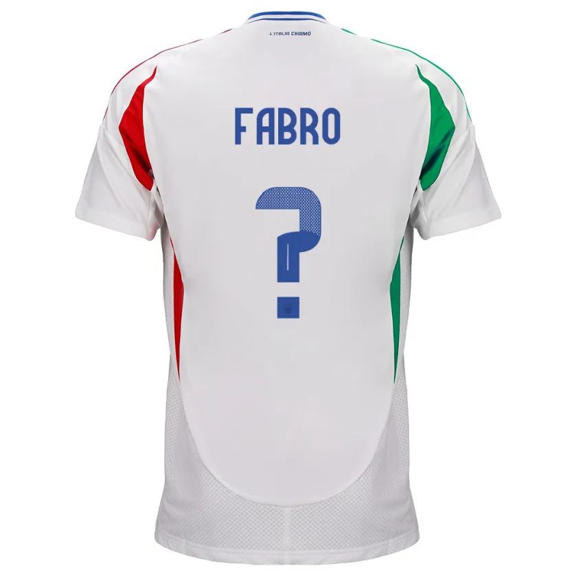 Danxen Uomo Maglia Italia Jacopo Del Fabro #0 Bianco Kit Gara Away 24-26 Maglietta