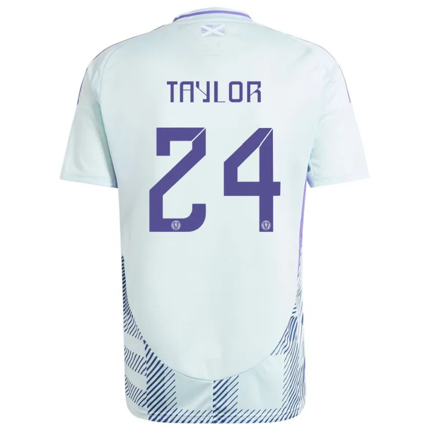 Danxen Uomo Maglia Scotland Greg Taylor #24 Blu Menta Chiaro Kit Gara Away 24-26 Maglietta