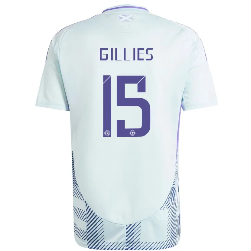 Danxen Uomo Maglia Scotland Matthew Gillies #15 Blu Menta Chiaro Kit Gara Away 24-26 Maglietta