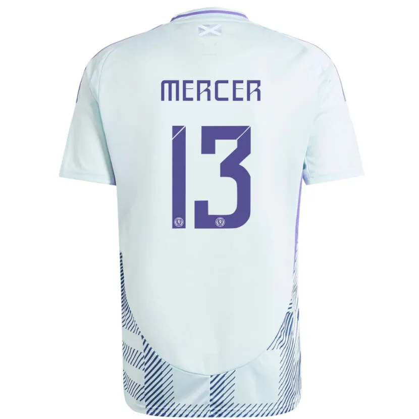 Danxen Uomo Maglia Scotland Jamie Mercer #13 Blu Menta Chiaro Kit Gara Away 24-26 Maglietta