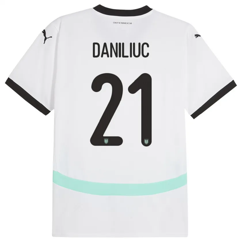 Danxen Uomo Maglia Austria Flavius Daniliuc #21 Bianco Kit Gara Away 24-26 Maglietta