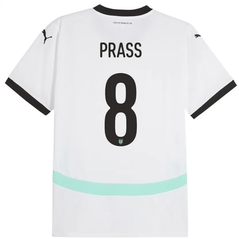 Danxen Uomo Maglia Austria Alexander Prass #8 Bianco Kit Gara Away 24-26 Maglietta