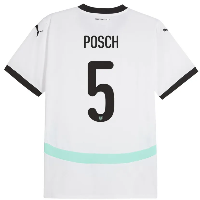 Danxen Uomo Maglia Austria Stefan Posch #5 Bianco Kit Gara Away 24-26 Maglietta
