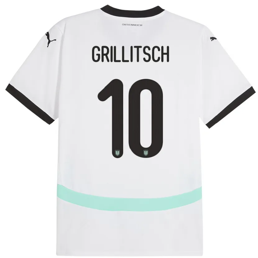 Danxen Uomo Maglia Austria Florian Grillitsch #10 Bianco Kit Gara Away 24-26 Maglietta