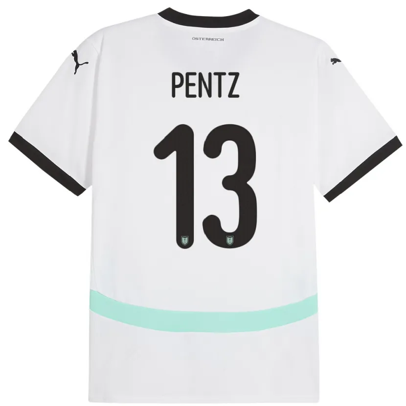 Danxen Uomo Maglia Austria Patrick Pentz #13 Bianco Kit Gara Away 24-26 Maglietta