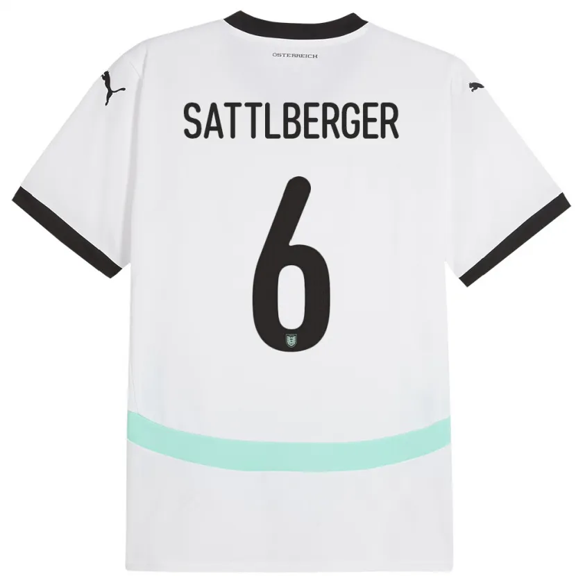 Danxen Uomo Maglia Austria Nikolas Sattlberger #6 Bianco Kit Gara Away 24-26 Maglietta