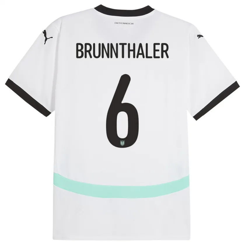 Danxen Uomo Maglia Austria Melanie Brunnthaler #6 Bianco Kit Gara Away 24-26 Maglietta