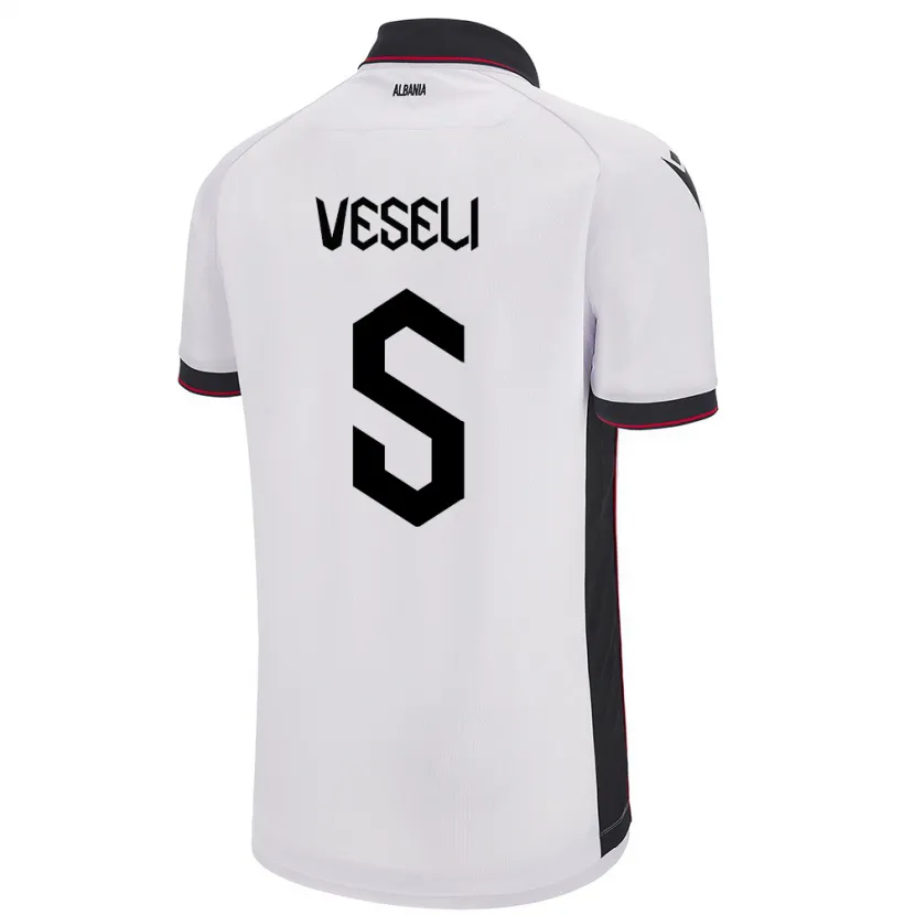 Danxen Uomo Maglia Albania Frédéric Veseli #5 Bianco Kit Gara Away 24-26 Maglietta