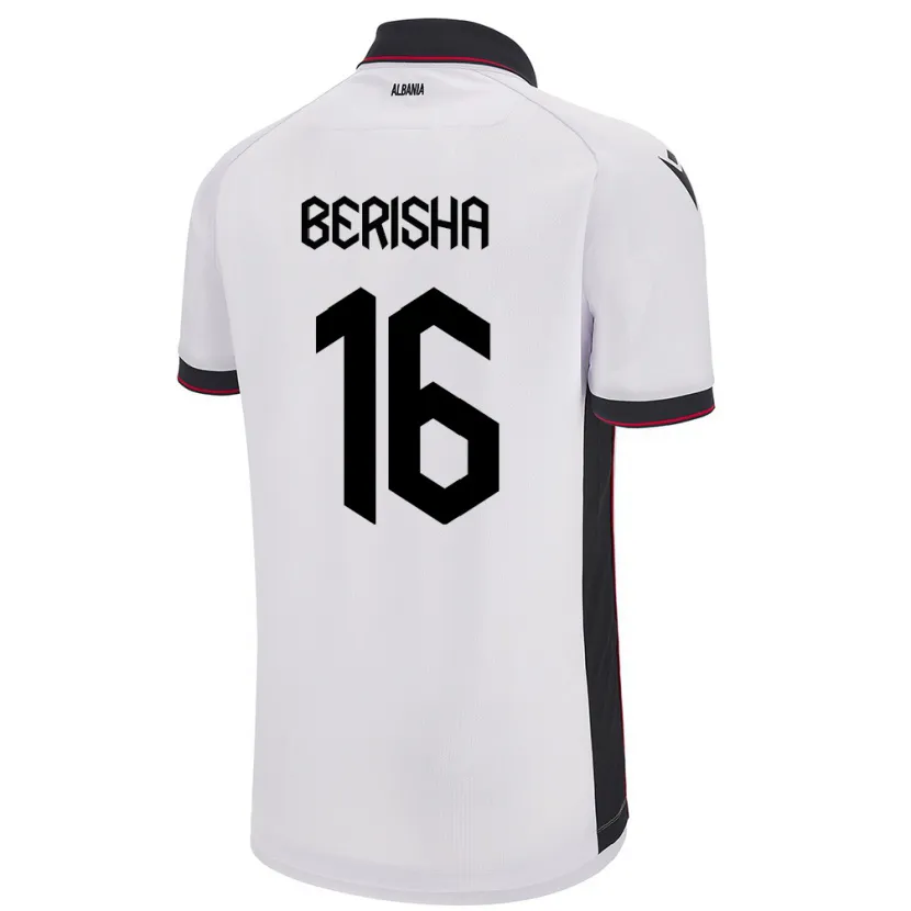 Danxen Uomo Maglia Albania Medon Berisha #16 Bianco Kit Gara Away 24-26 Maglietta