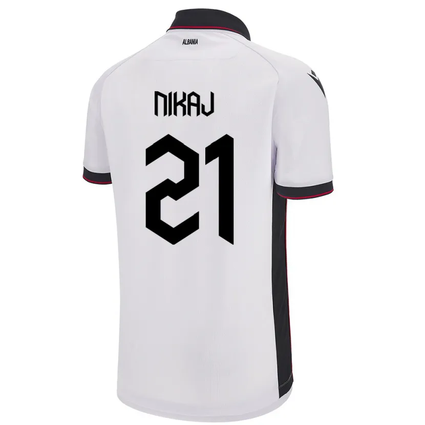 Danxen Uomo Maglia Albania Ardit Nikaj #21 Bianco Kit Gara Away 24-26 Maglietta