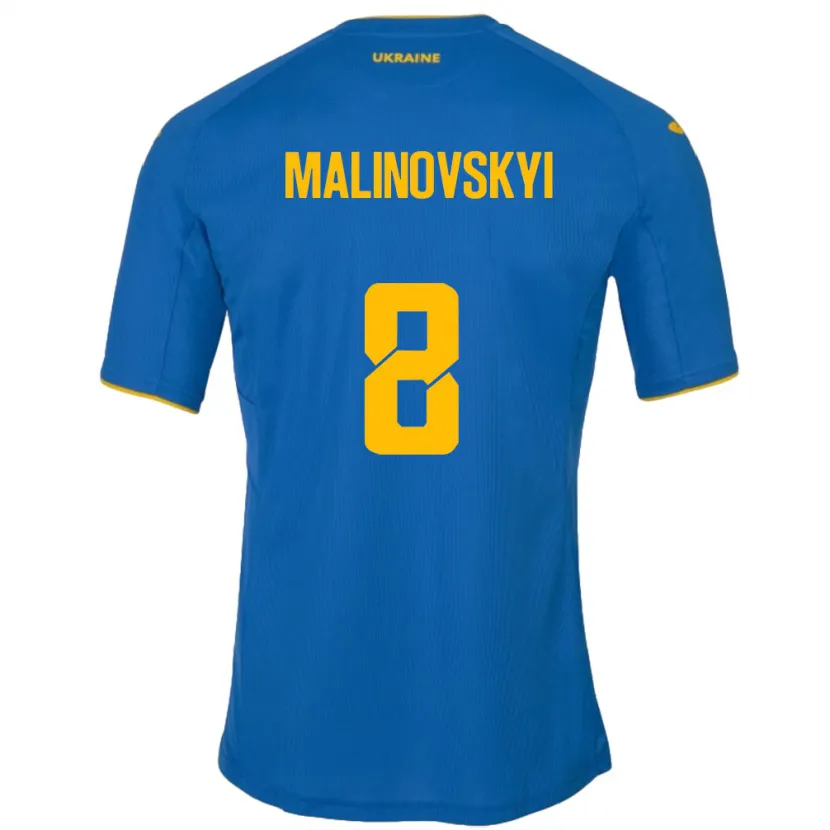 Danxen Uomo Maglia Ucraina Ruslan Malinovskyi #8 Blu Kit Gara Away 24-26 Maglietta