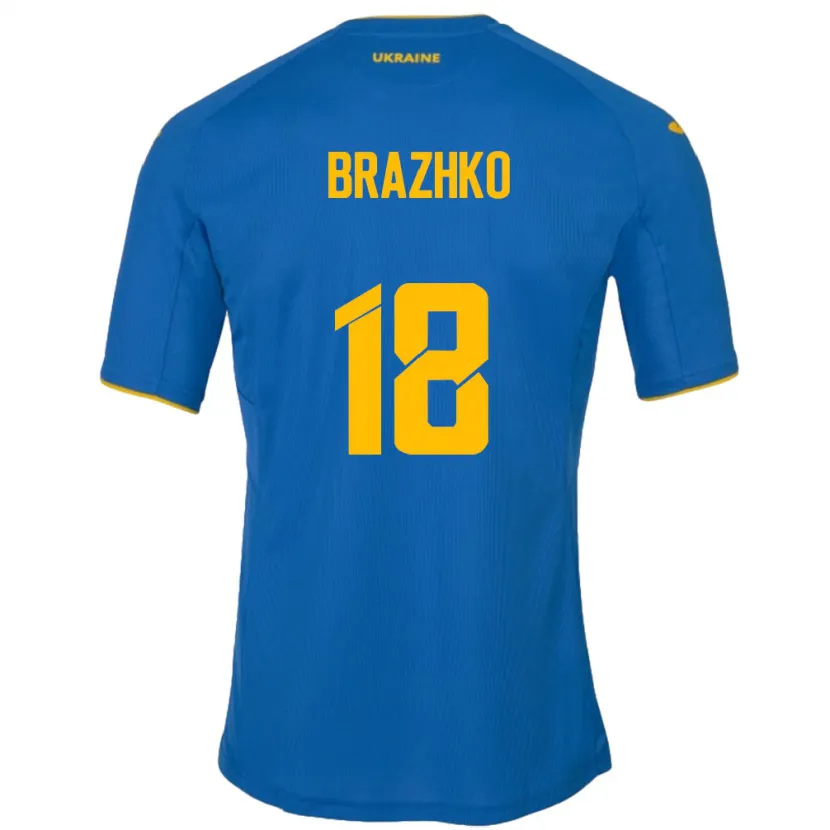 Danxen Uomo Maglia Ucraina Volodymyr Brazhko #18 Blu Kit Gara Away 24-26 Maglietta