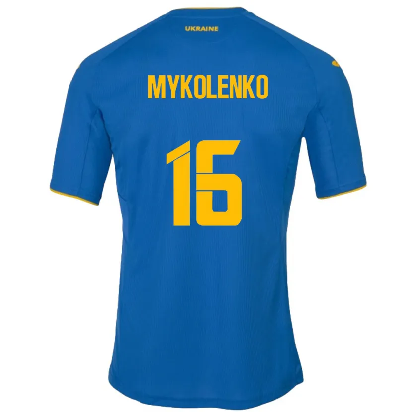 Danxen Uomo Maglia Ucraina Vitaliy Mykolenko #16 Blu Kit Gara Away 24-26 Maglietta