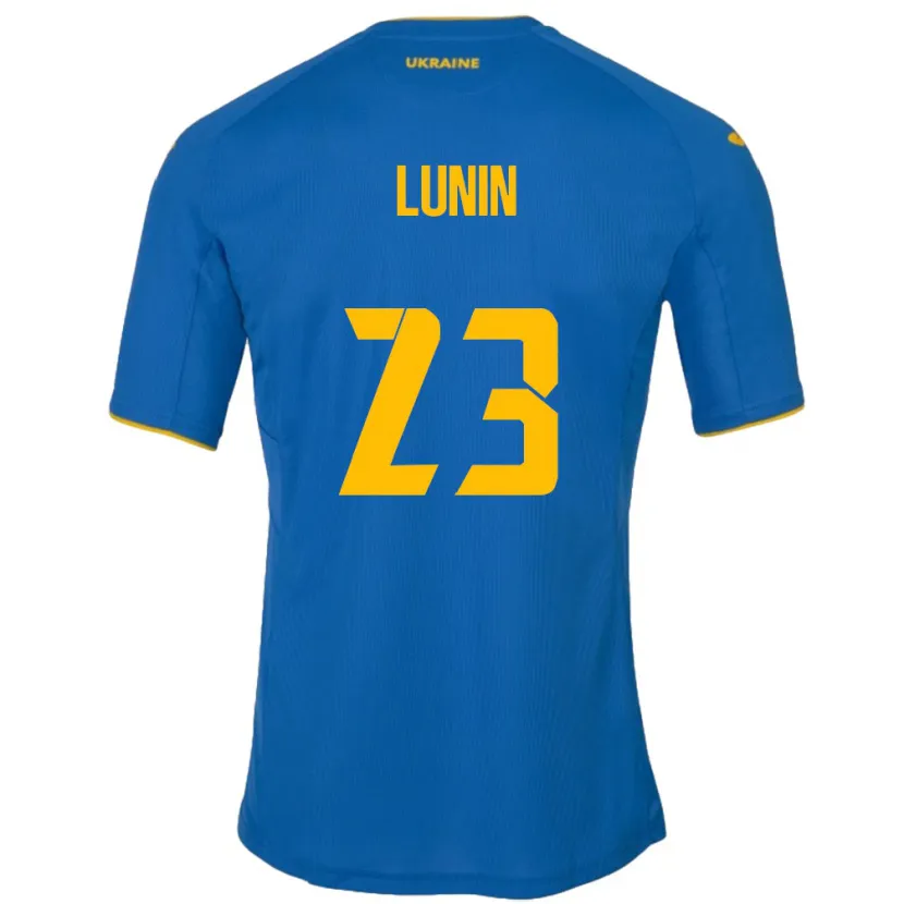 Danxen Uomo Maglia Ucraina Andriy Lunin #23 Blu Kit Gara Away 24-26 Maglietta