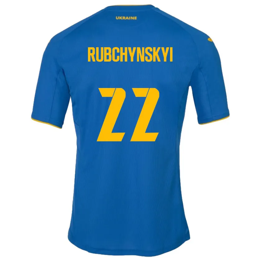 Danxen Uomo Maglia Ucraina Valentyn Rubchynskyi #22 Blu Kit Gara Away 24-26 Maglietta