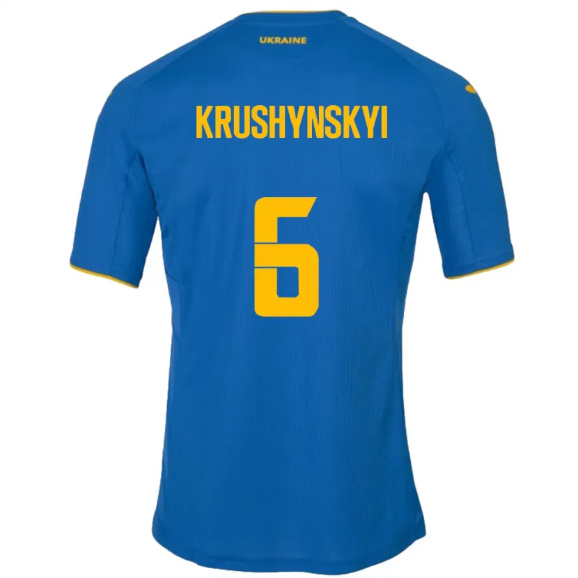 Danxen Uomo Maglia Ucraina Borys Krushynskyi #6 Blu Kit Gara Away 24-26 Maglietta