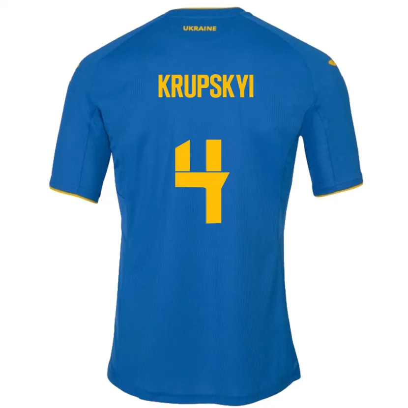 Danxen Uomo Maglia Ucraina Ilya Krupskyi #4 Blu Kit Gara Away 24-26 Maglietta