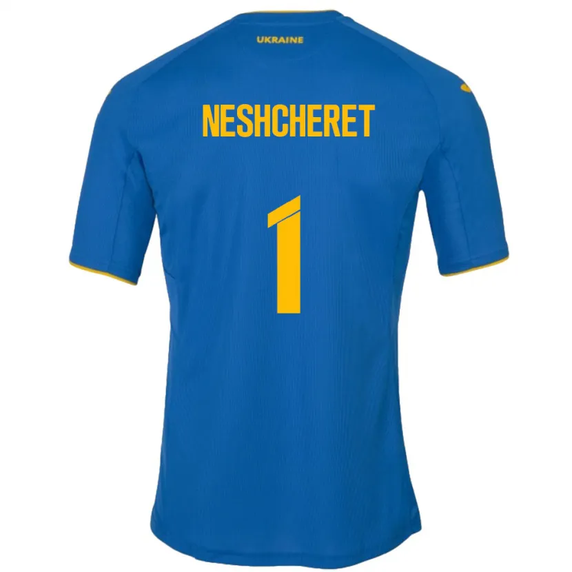 Danxen Uomo Maglia Ucraina Ruslan Neshcheret #1 Blu Kit Gara Away 24-26 Maglietta