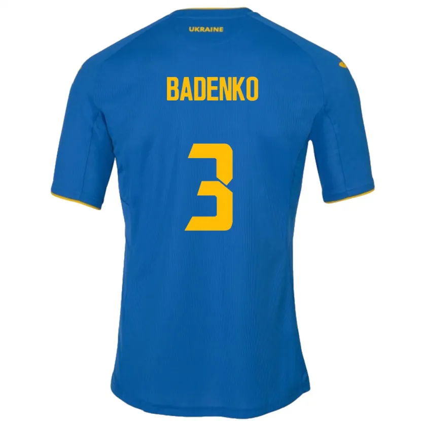 Danxen Uomo Maglia Ucraina Ilya Badenko #3 Blu Kit Gara Away 24-26 Maglietta